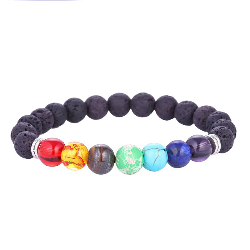 Fashion Natural Lava Rock bracelets 7 chakra stone charm Essential Oil Diffuser beads chain Bangle For women Men handmade Jewelry Bulk
