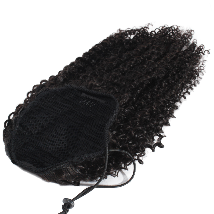 140g Human Hair Ponytail Brazilian Virgin Hair Clip On Afro Kinky Curly Hairpieces Drawstring Ponytail Extension For Black Women jet black