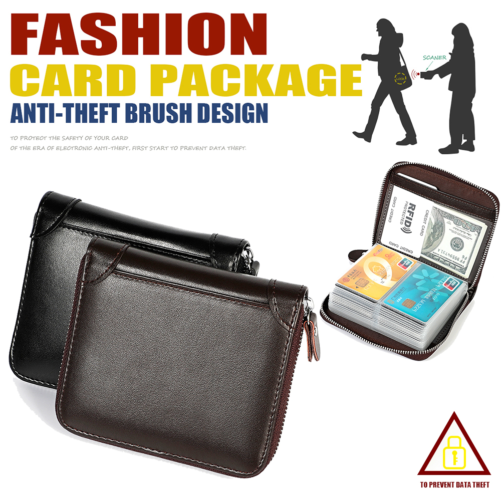 RFID Blocking Zipper Card Wallet Genuine Leather Anti-theft Brush Coins Purses Women Men Black / Brown Cow Leather Short Organ Wallets Gift, 2 colors for choice
RFID Blocking Zipper Card Wallet Genuine Leather Anti-theft Brush Coins Purses Women Men Black / Brown Cow Leather Short Organ Wallets Gift, 2 colors for choice
