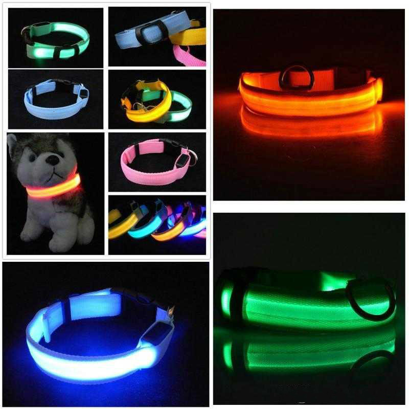 Dog collar Nylon LED Pet Dog Collar Night Safety Flashing Glow In The Dark Dog Leash Dogs Luminous Fluorescent Collars Pet Supplies
