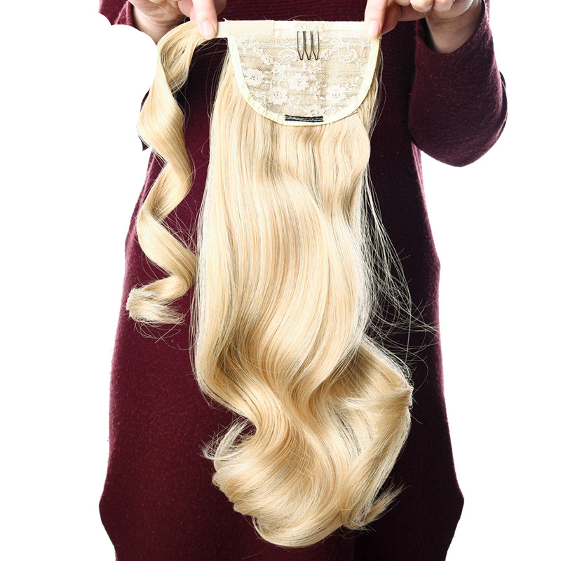 Honey Blonde Clip In Human Hair Ponytail Extensions 12/16/20 inches Natural Body Wave Hair Piece Wrap Around Pony Tail For Women