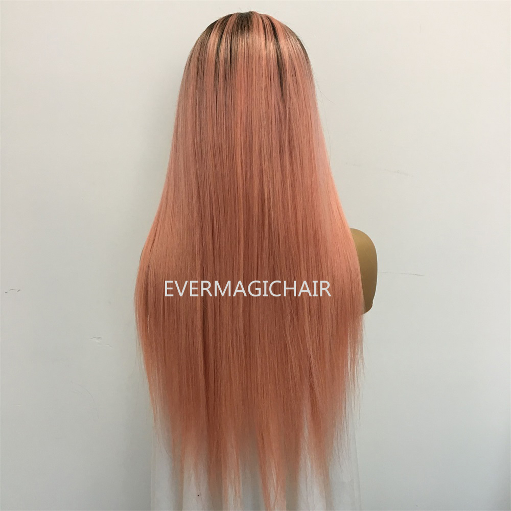 Ombre T1B/Pink Full Lace Human Hair Wigs Silky Straight Brazilian Virgin Human Hair 150 Density Lace Front wig With Baby Hair Glueless