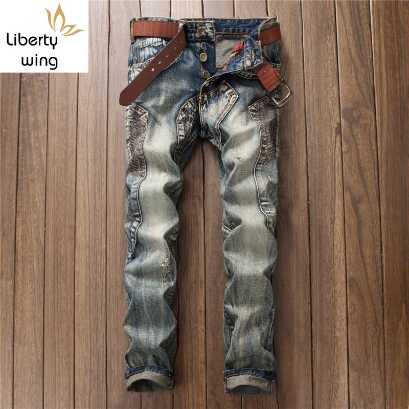 European Style Mens Jeans Punk Biker Trousers Male Streetwear Personalized Straight Leg Vintage Slim Fit Denim Pants Men Clothes, Blue
European Style Mens Jeans Punk Biker Trousers Male Streetwear Personalized Straight Leg Vintage Slim Fit Denim Pants Men Clothes, Blue