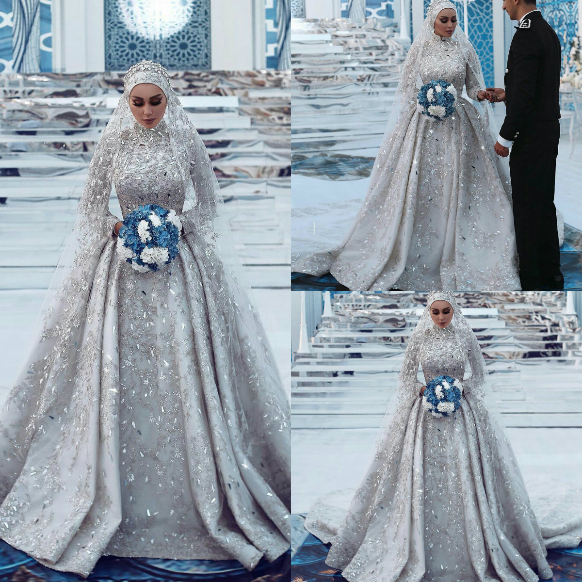 Muslim Wedding Dresses High Neck A e Lace Appliqued Beads Crystal Modest Bridal Gowns Gorgeous Vintage Vestidos De Novia