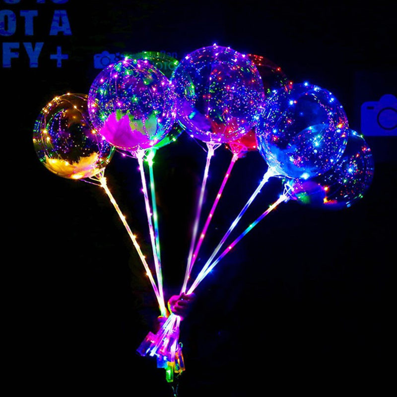 

LED Flashing Balloon Transparent Luminous Lighting BOBO Ball Balloons with 70cm Pole 3M String Balloon Xmas Wedding Party Decorations sale, 4 lights flashing