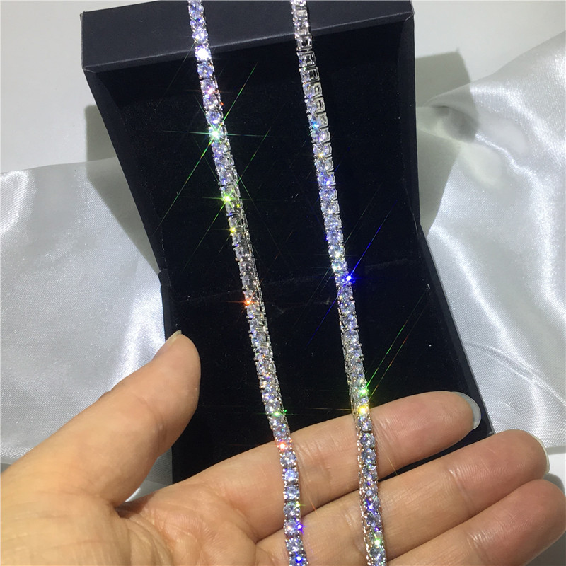 Elegant Tennis Necklace Full Round Cut 4MM 5A Cz White Gold Filled Party Wedding Necklace for women men jewelry Gift