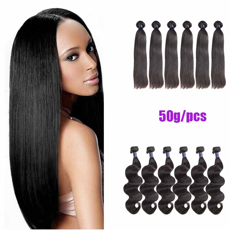 

Brazilian Virgin Straight Body Wave Hair Weaves 5/6 Bundles Lot 10-26 inches 100% Unprocessed Indian Human Hair Weaves Straight 50g/pcs