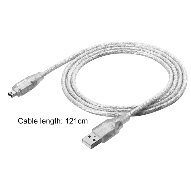 1.2M USB 2.0 Male To Firewire iEEE 1394 4 Pin iLink Adapter Cable Male To Male Cable Silver & Transparent
