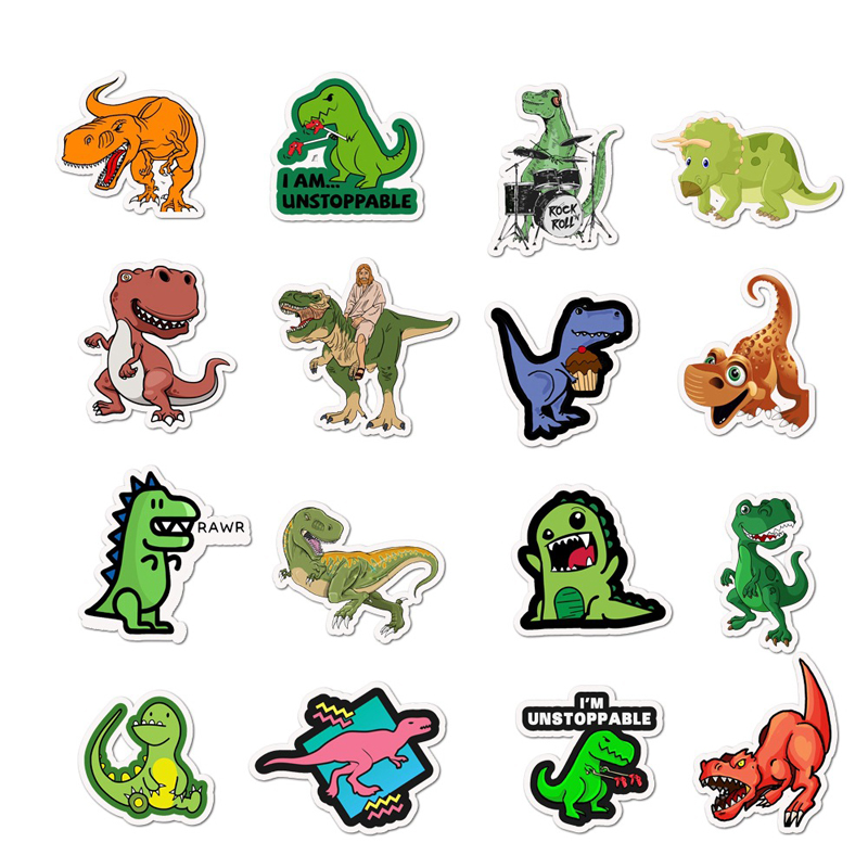 50pcs/Set Cute Cartoon Dinosaurs Tyrannosaurus Waterproof Stickers For Pencil Box Laptop Luggage Kids Toys Dinosaur Fans Gift
