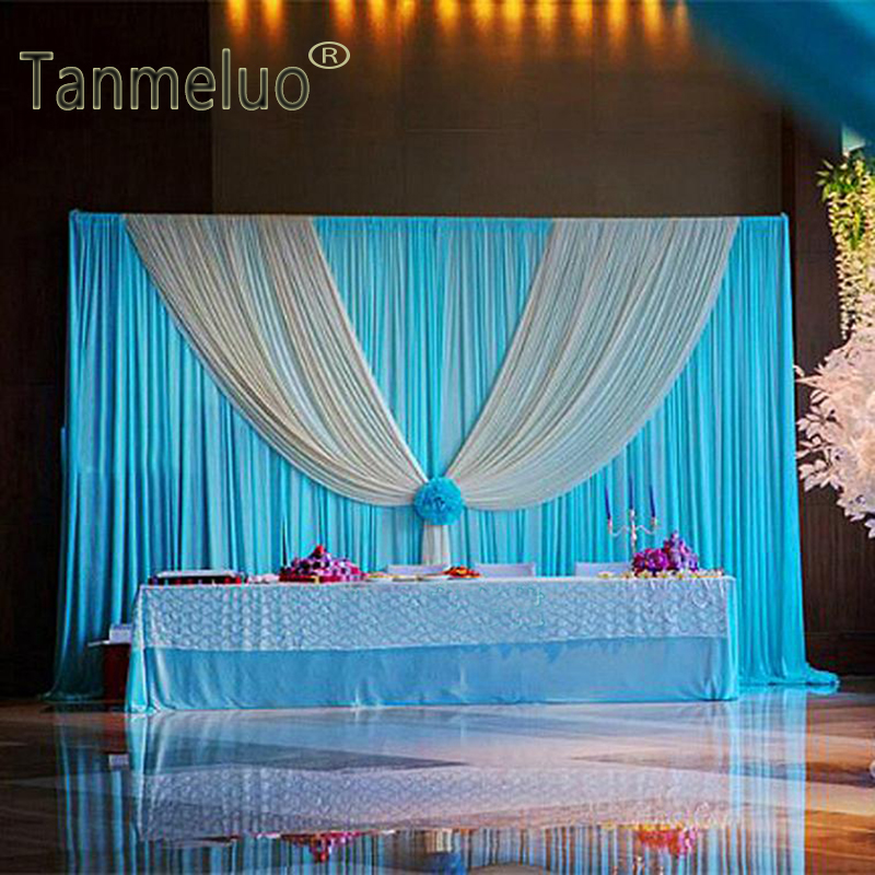 3M x 6M Blue hite Color Wedding Drape curtain Pleated Wedding Backdrop Curtain with Silver Sequin Fabric For Wedding Party Backdrop Decor