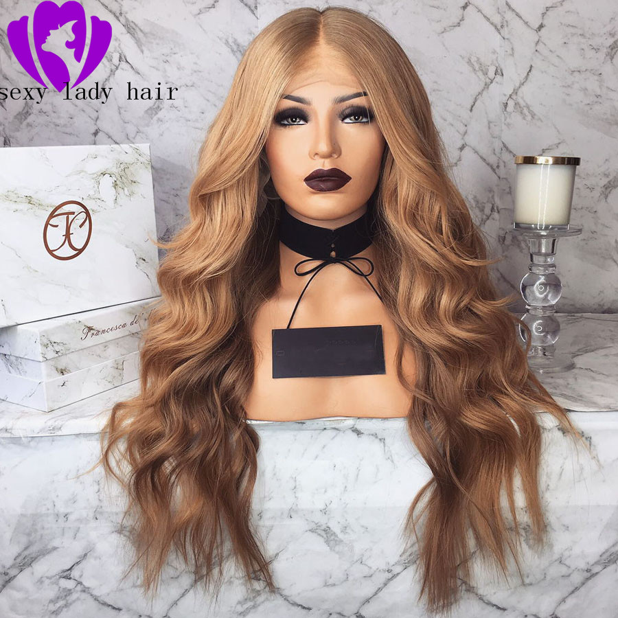 Free shipping silation Human Wigs Brown synthetic Front Pre Plucked With Baby Hair Body Wave 360 Lace Frontal Wig For Women