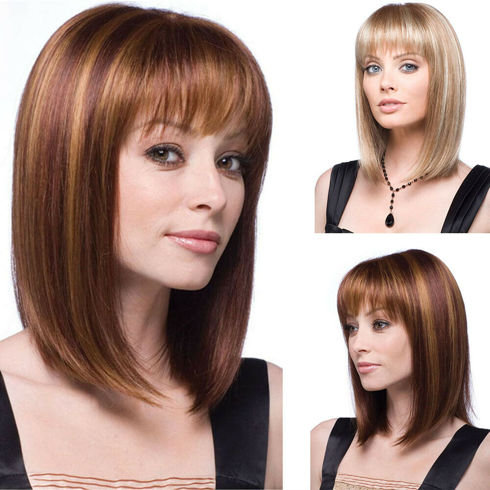Ladies Short Straight Blonde Golden Brown Hair Wigs Fancy Dress Cosplay Party