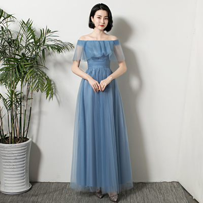 Dusty Blue Tulle Long Bridesmaid Dresses 2020 New Wedding Party Dress Lace Up Maxi Gowns vestido para festa