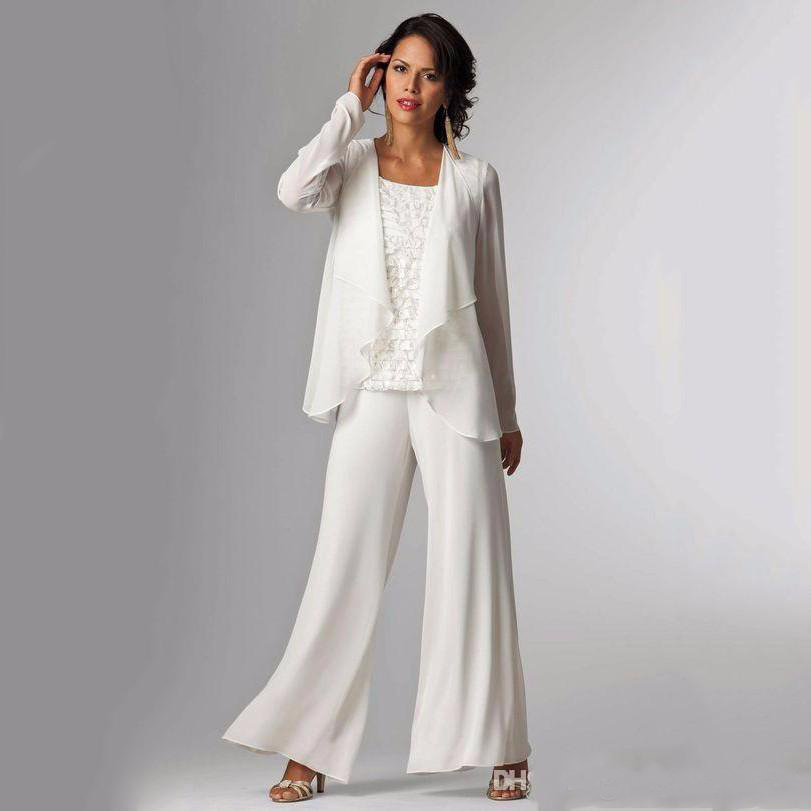 Elegant Mother of The Bride Dresses Ankle Length Long Sleeve Jackets Lace Pant Suits for Women Plus Size Mother Groom Gowns