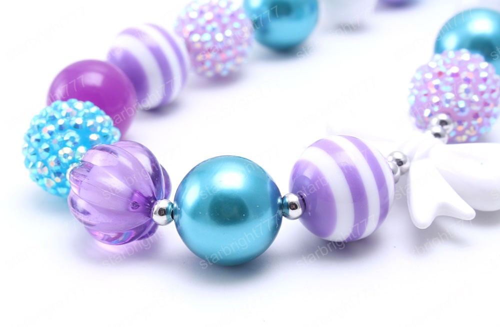 Girls Baby Chunky Necklace Fashion Kids Children Cute Bubblegom Bow Beads Chunky Necklace Toddle Party Jewelry