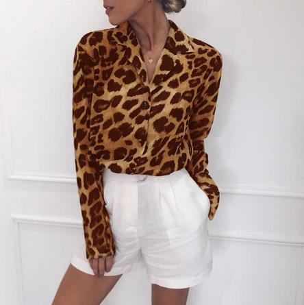 Chiffon Long Sleeve Sexy Leopard Print Blouse Turn Down Collar Lady Office Shirt Tunic Casual Loose Tops Plus Size Blusas B4