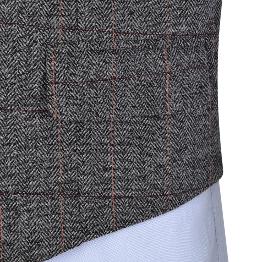 Men's Business Vest Boutique Wool Plaid Slim Fit Herringbone Grey Cotton Suit Vest Waistcoat For Wedding Formal Groomsmen