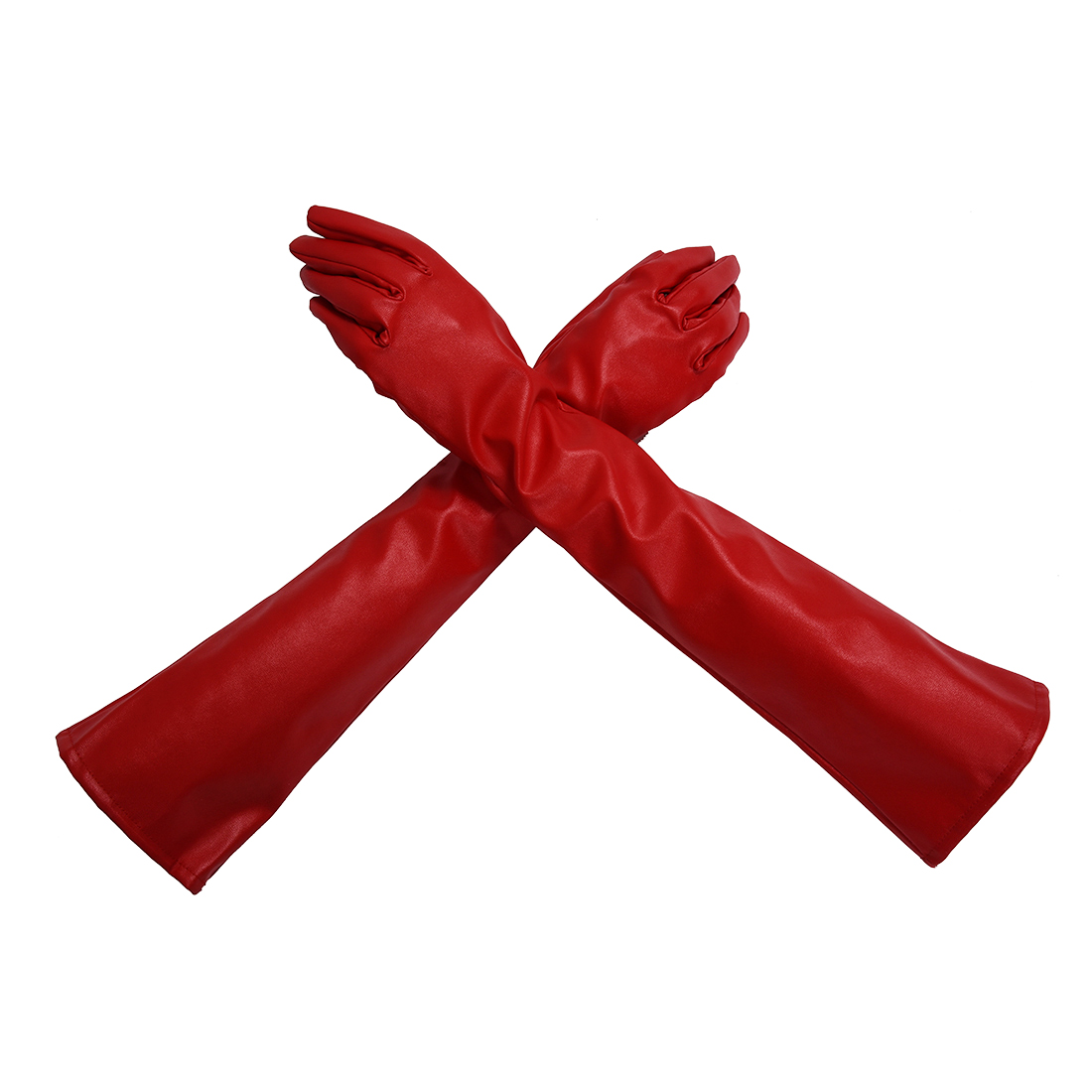 Fashion- Red Solid Color PU Leather Long Gloves For Women