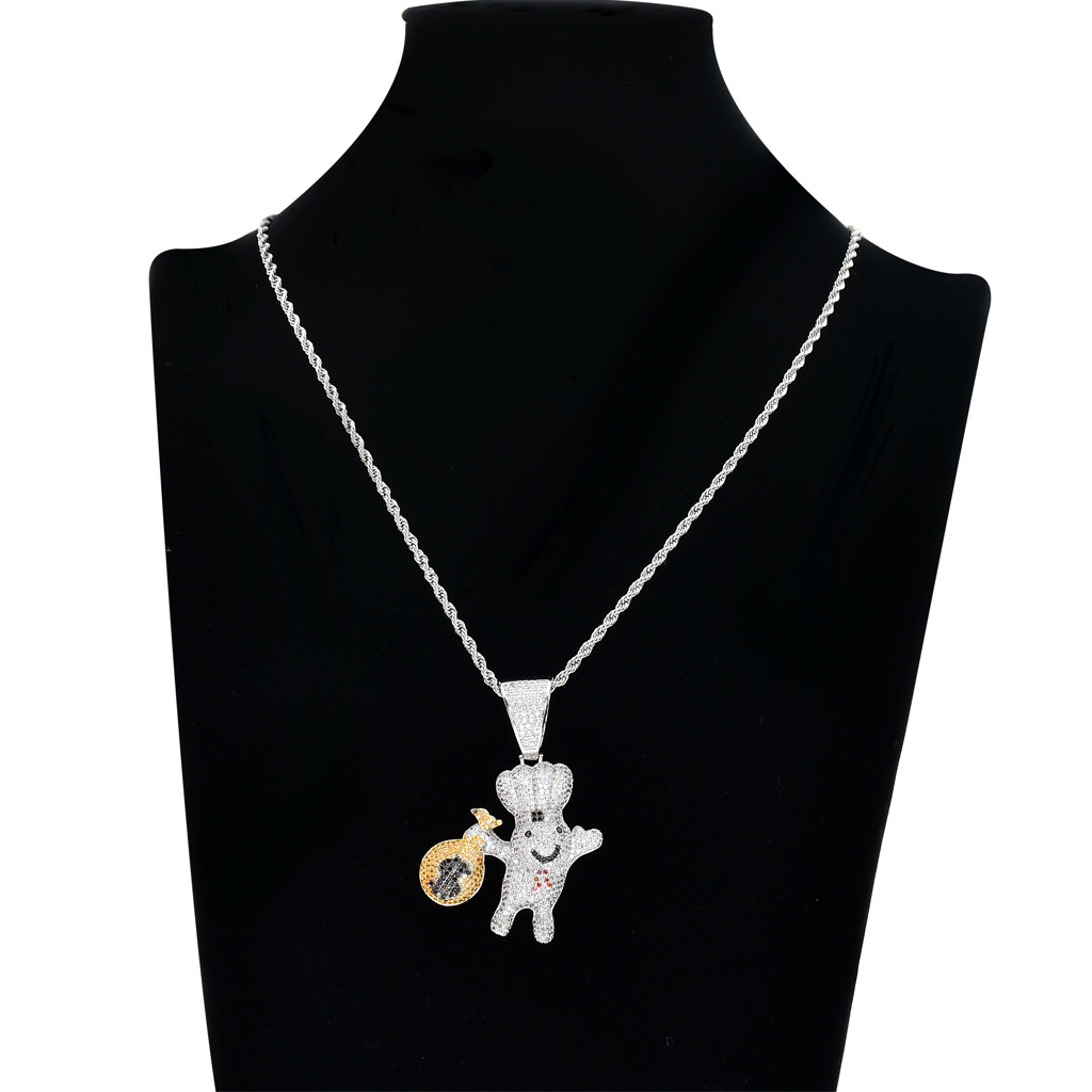 New Style 18K Gold Plated Iced Out CZ Zirconia US Dollar Sign Money Bag Doll Pendant Chain Necklace Hip Hop Rapper Jewelry for Men and Women