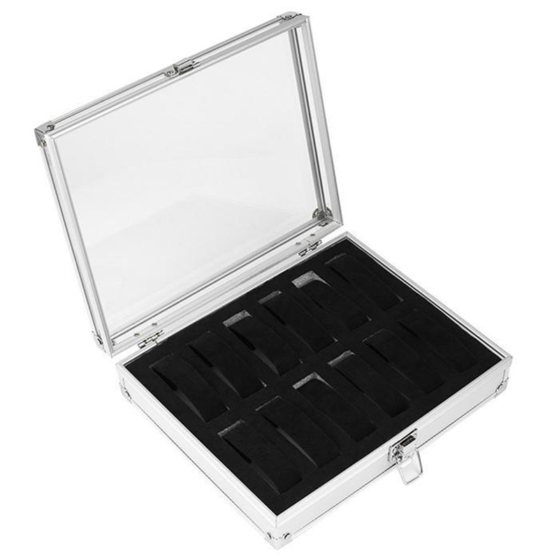 Useful Aluminium Watches Box 12 Grid Slots Jewelry Watches Display Storage Box Square Case Suede Inside Rec Watch Holder273r