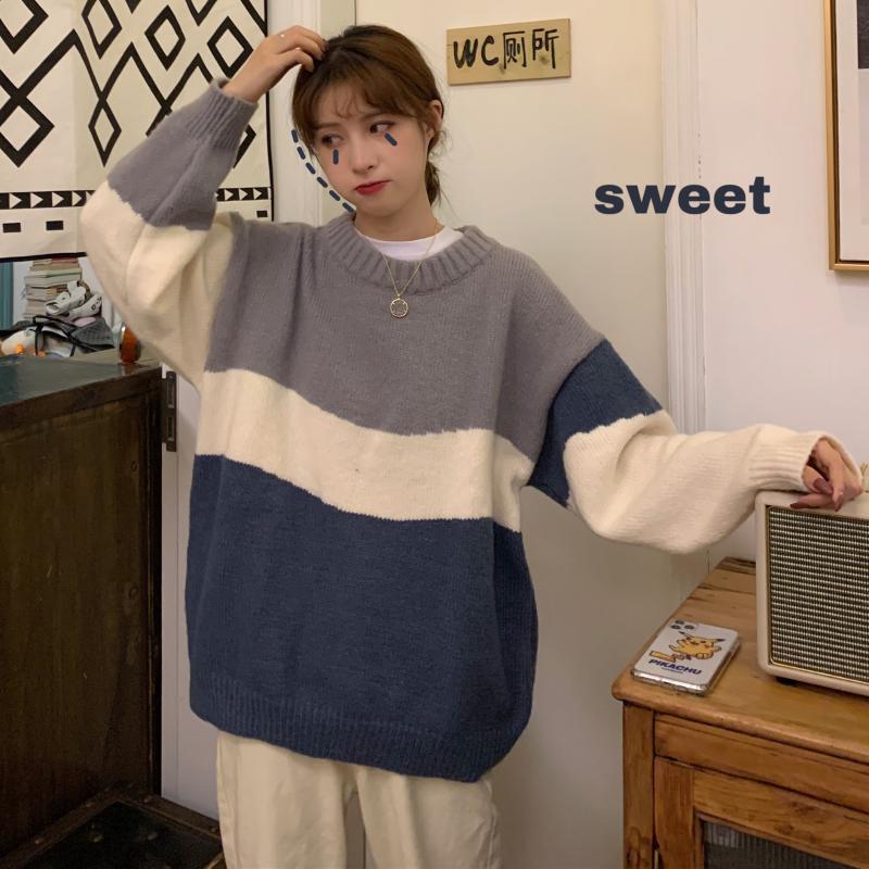 2020 Sweater Women Autumn & Winter Contrast Stripes Print Loose Sweater Round Neck Thicker Long Sleeve Free Shipping, Blue
2020 Sweater Women Autumn & Winter Contrast Stripes Print Loose Sweater Round Neck Thicker Long Sleeve Free Shipping, Blue