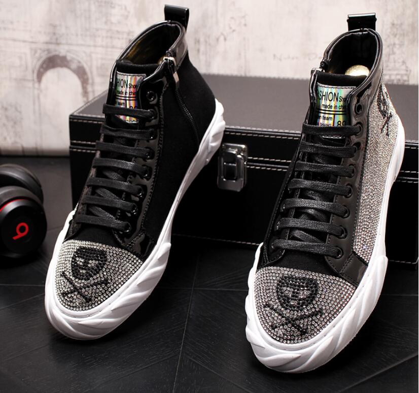 High Quality Fashion Men High Top British Style Shoes Men rhinestone Causal Luxury Shoes Red Black Bottom rubber Shoes for Male black red, Silver
High Quality Fashion Men High Top British Style Shoes Men rhinestone Causal Luxury Shoes Red Black Bottom rubber Shoes for Male black red, Silver
