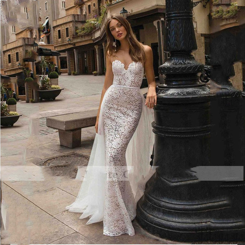 2022 Lace Mermaid Bridal Dress Appliques Sleeveless Beach Wedding Dresses Vintage Detachable Train Turkey Gown, Silver
2022 Lace Mermaid Bridal Dress Appliques Sleeveless Beach Wedding Dresses Vintage Detachable Train Turkey Gown, Silver