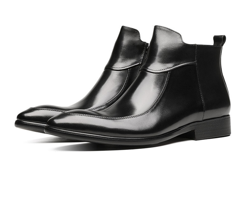 Hot Sale-Fashion Black / Brown Pointed Toe Boots Mens Dress Boots Genuine Leather Ankle Boots Male Wedding Shoes