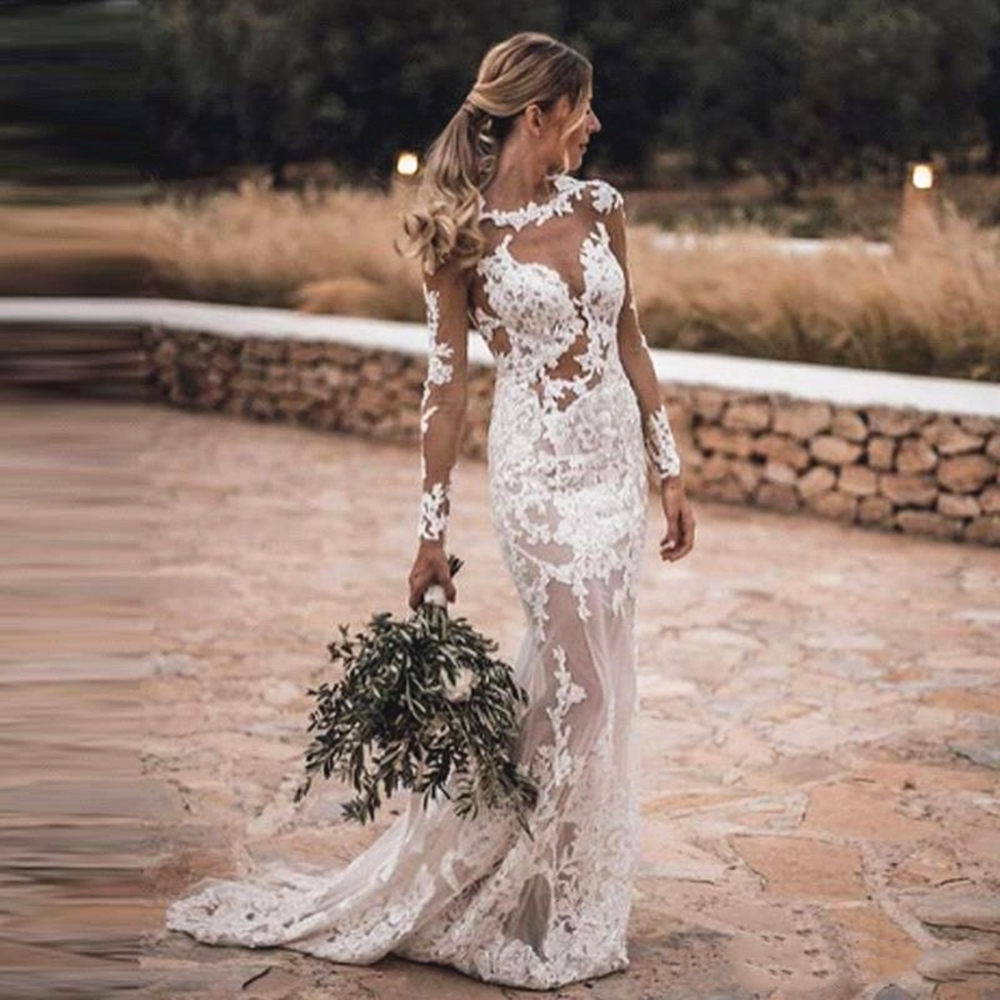 Sexy Style Backless Wedding Dress Mermaid Illusion Bodice Long Sleeve See Through Bridal Gowns Vestidos De Novia 2020 Modern, White
Sexy Style Backless Wedding Dress Mermaid Illusion Bodice Long Sleeve See Through Bridal Gowns Vestidos De Novia 2020 Modern, White