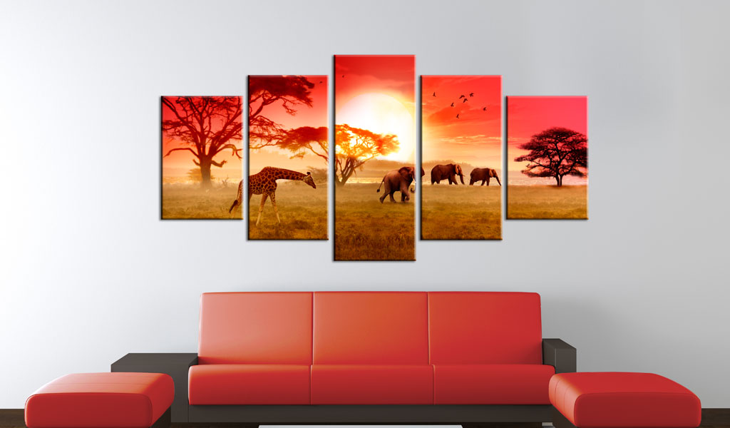 (No Frame)5Panel Animal Painting Pictures Print on The Canvas, Art Wall Decor, Home Wall Art Picture Color Giraffe Lion Elephant