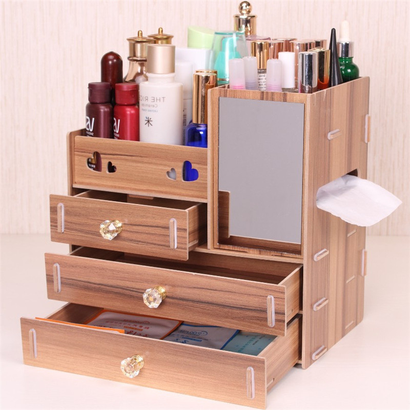 Urijk DIY Wooden Storage Box Makeup Organizer Jewelry Container Wood Drawer Organizer Handmade Cosmetic Storage Box