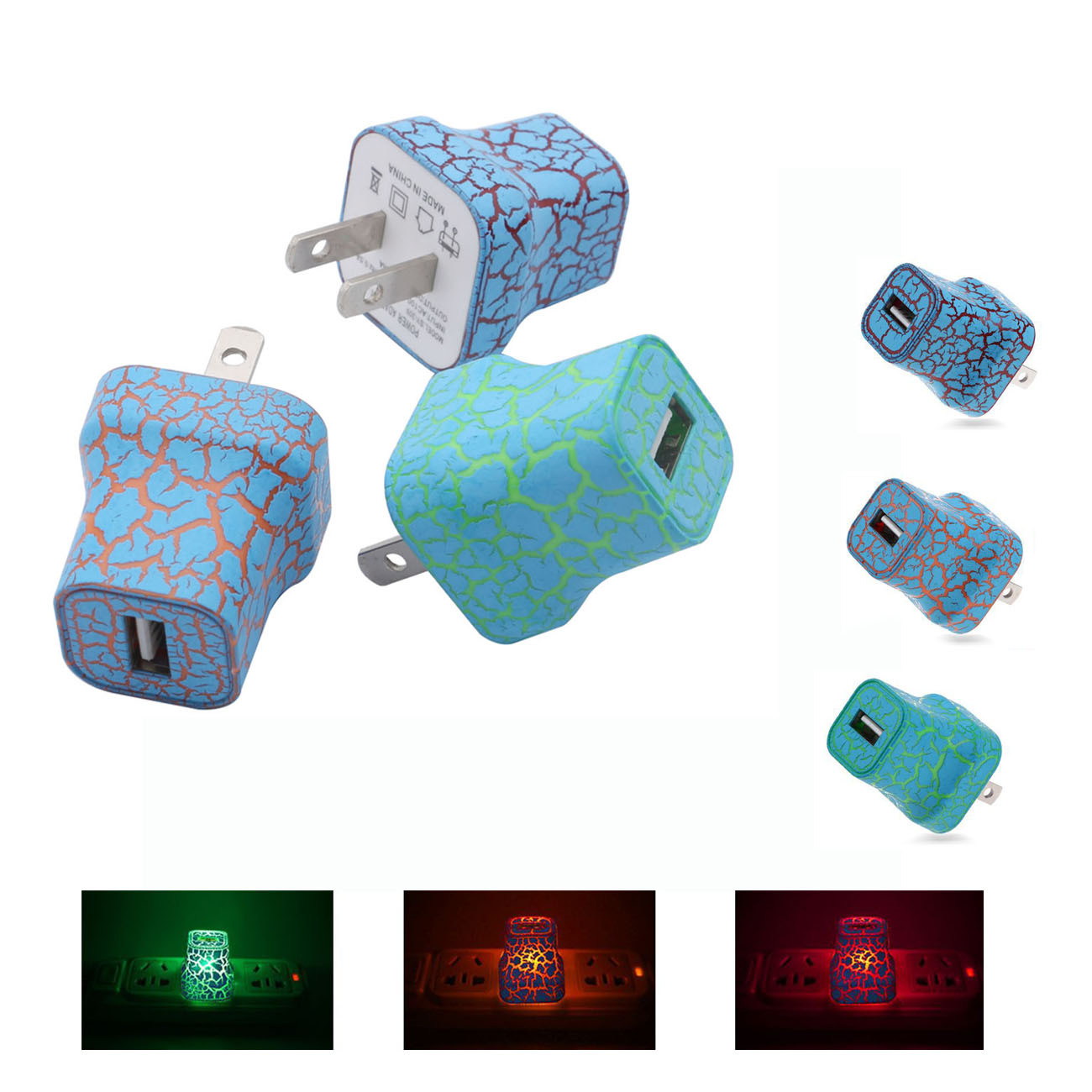 Universal LED USB Wall Charger Portable Crack Glow Lighting UP 5V 1A AC Home Charging Power Adapter US EU Plug For iphone 11 pro for Samsung
Universal LED USB Wall Charger Portable Crack Glow Lighting UP 5V 1A AC Home Charging Power Adapter US EU Plug For iphone 11 pro for Samsung