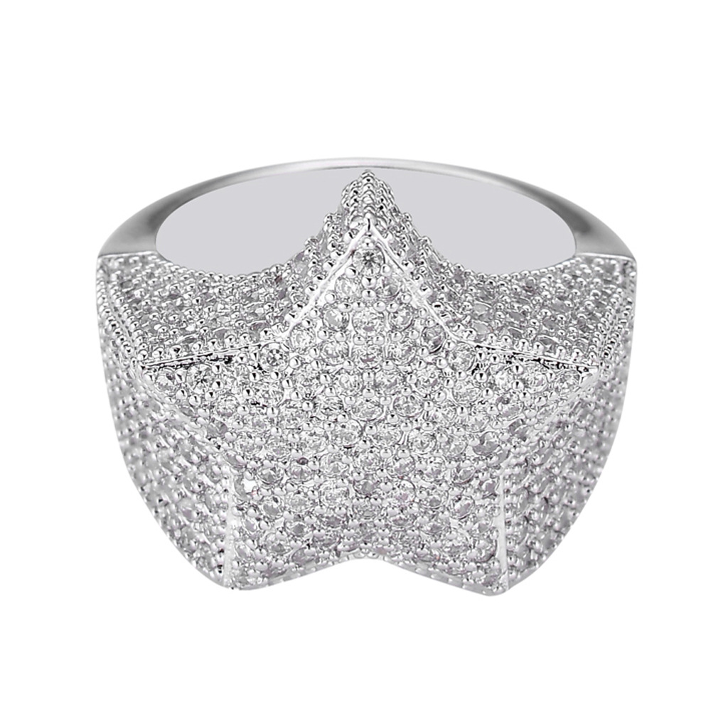 Men's Hip Hop Star Rings 18k Real Gold Plated Bling Cubic Zircon Diamond Finger Ring Jewelry Gift