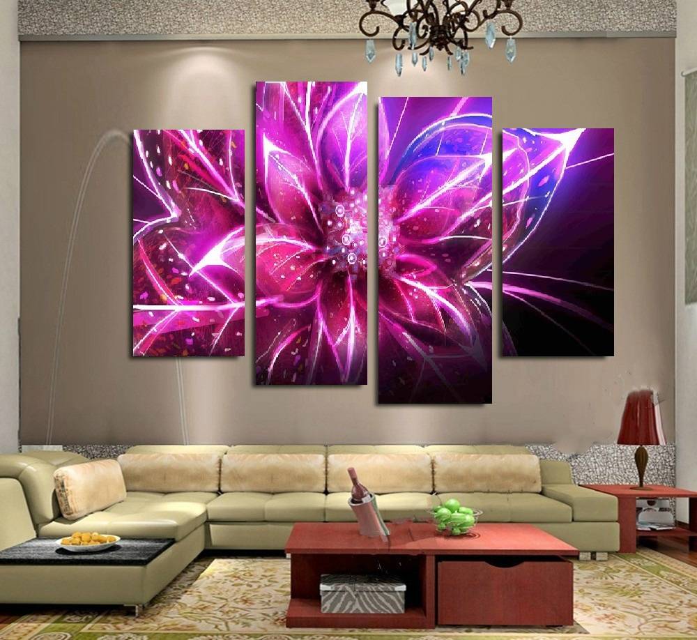 4pcs/set Fantacy Flower (No Frame) Wall Art Oil Painting On Canvas Paintings Red Purple Abstract Picture Decor Living Room