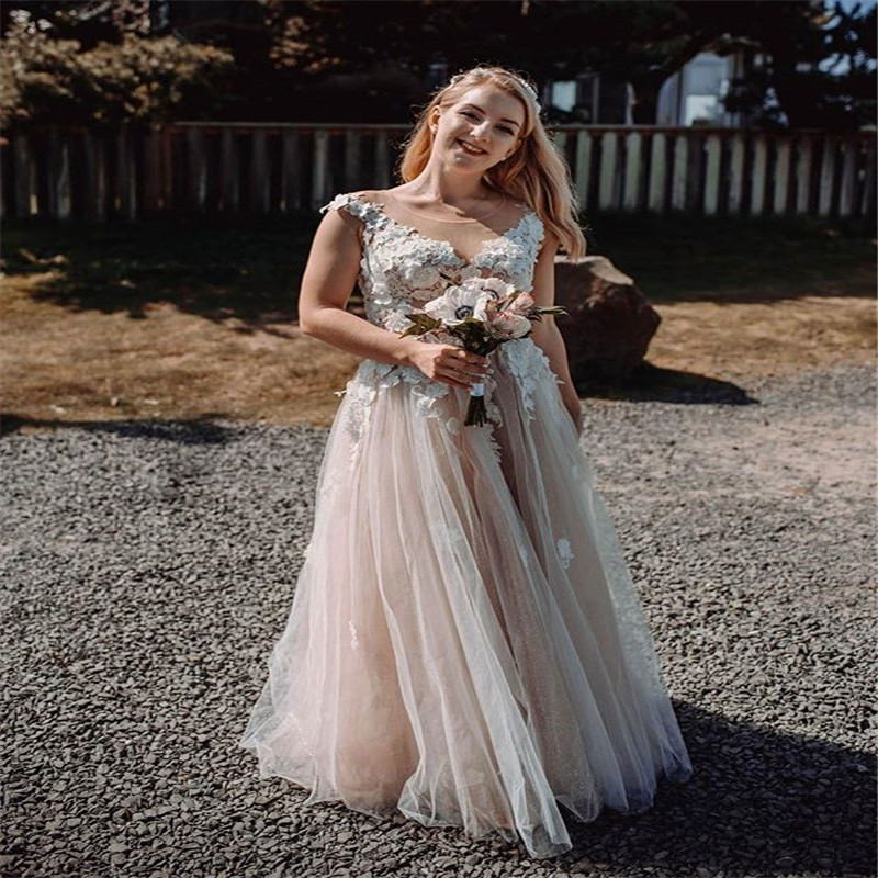 Simple Jewel Tulle Aline Wedding Dresses with Appliques Bridal Gown Floor Length Custom Made Robe Mariage, Ivory 
Simple Jewel Tulle Aline Wedding Dresses with Appliques Bridal Gown Floor Length Custom Made Robe Mariage, Ivory