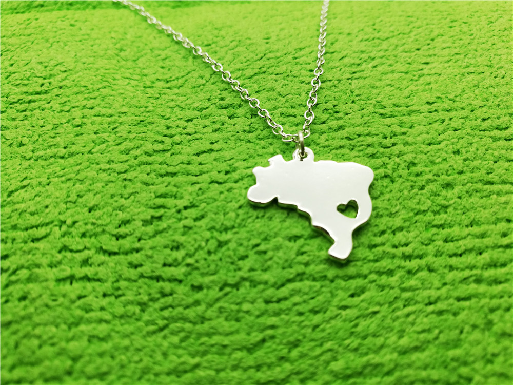 South America Country Map Brazil Necklace Charm Pendant Brazilian Brasil Pride I Heart Love Sao Paulo City Necklaces for Souvenir Gift