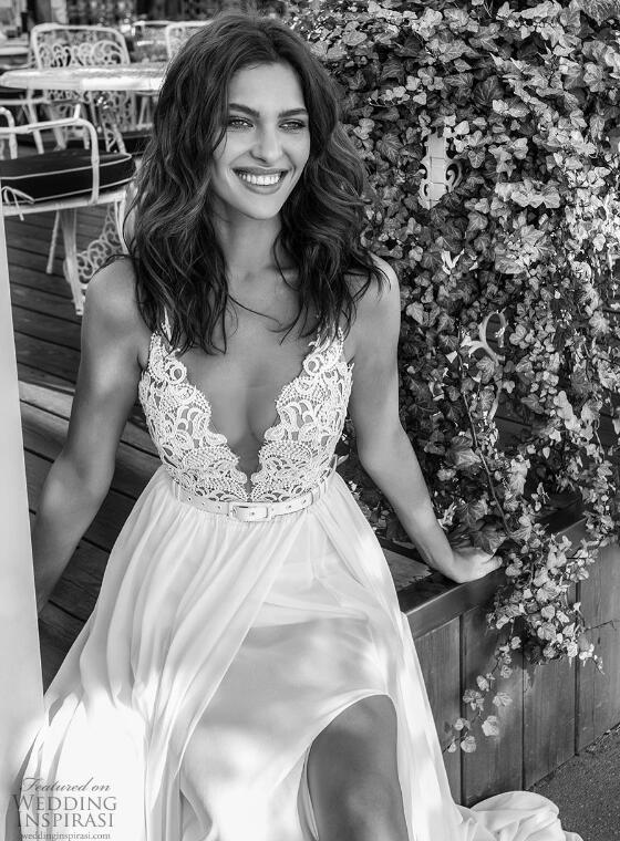 papilio boho wedding dresses spaghetti straps lace applique bridal gowns backless robe de marie summer beach wedding dress side split