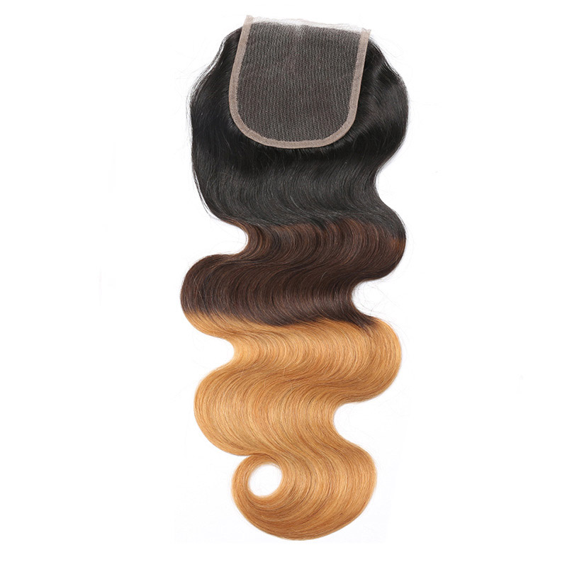 Brazilian Virgin Human Hair Silky Straight 4X4 Lace Closure 1B/30 1B/27 1B/4/27 1B/4/30 Ombre Color 12-24inch Pre Plucked Free Part