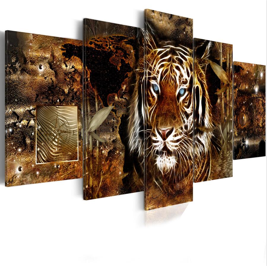 Hot Sell( No Frame )5 Pieces Canvas Print Modern Fashion Wall Art the African Animals Tiger for Home Decoration