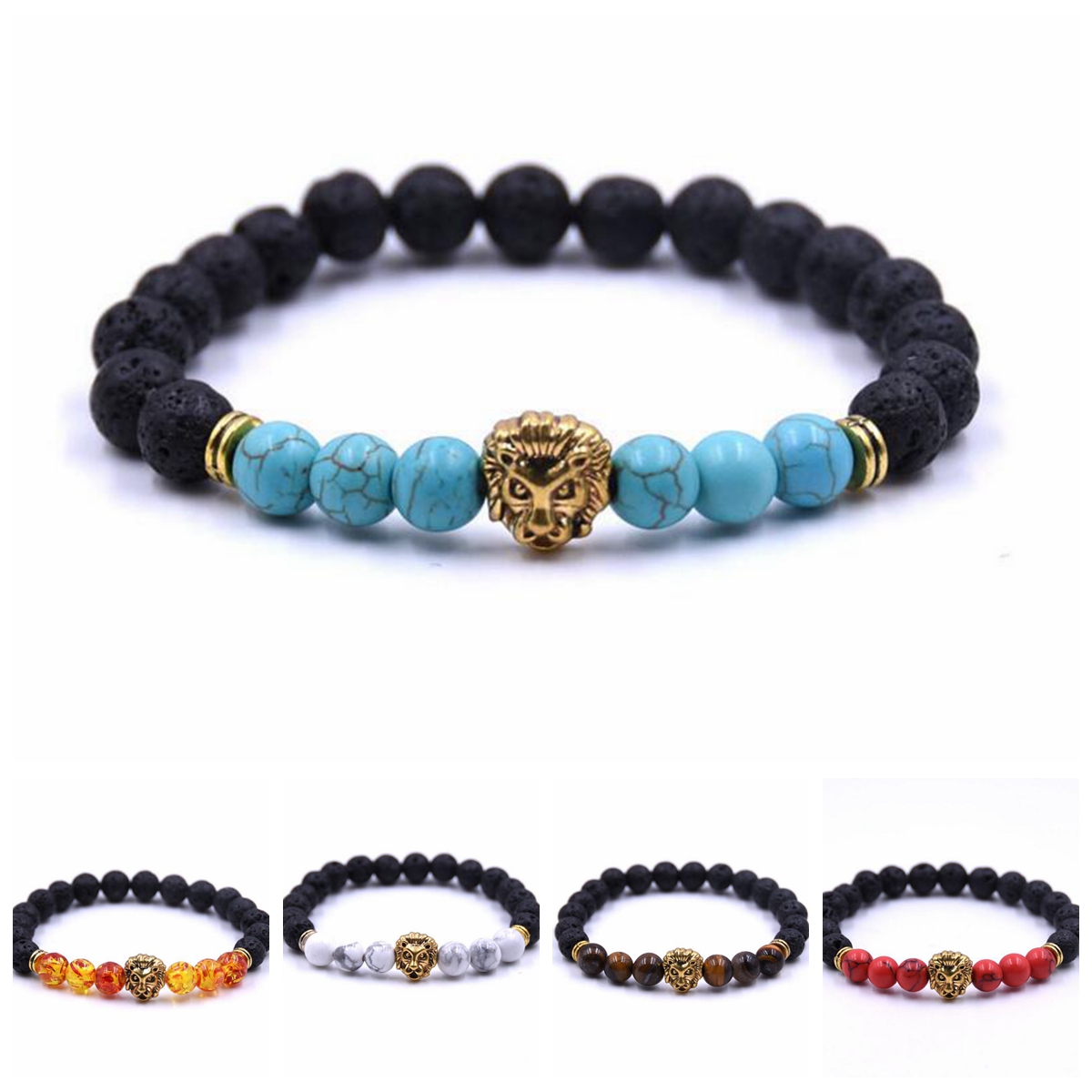 Natural Lava Beads Bead Bracelet Essential Oil Diffusion Yoga Retro Elastic Bead Bracelet Gift Women