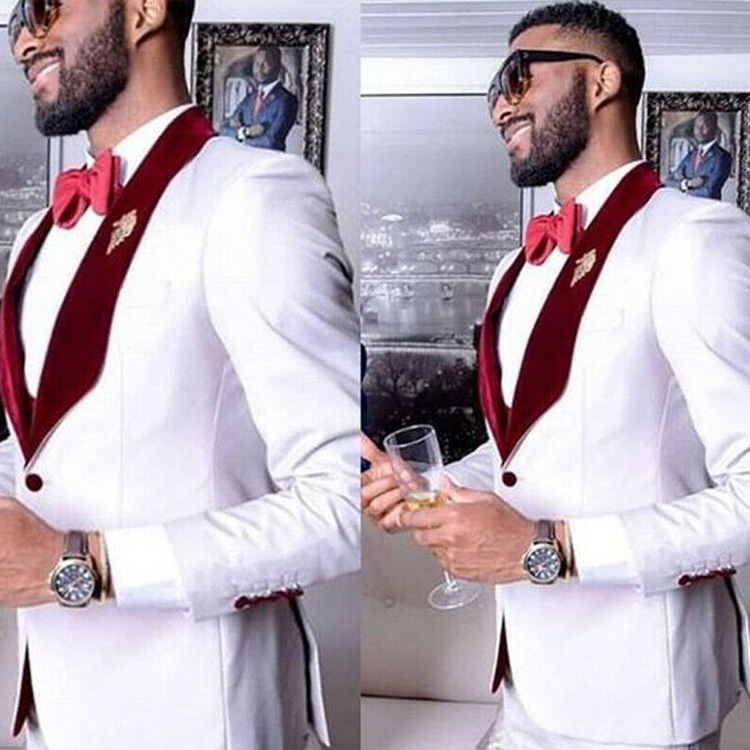 2 Pieces Mens Wedding Suits Burgundy Shawl Lapel Groom Formal Wear Prom Tuxedos Best Man Blazer Suit (Jacket+Pants)