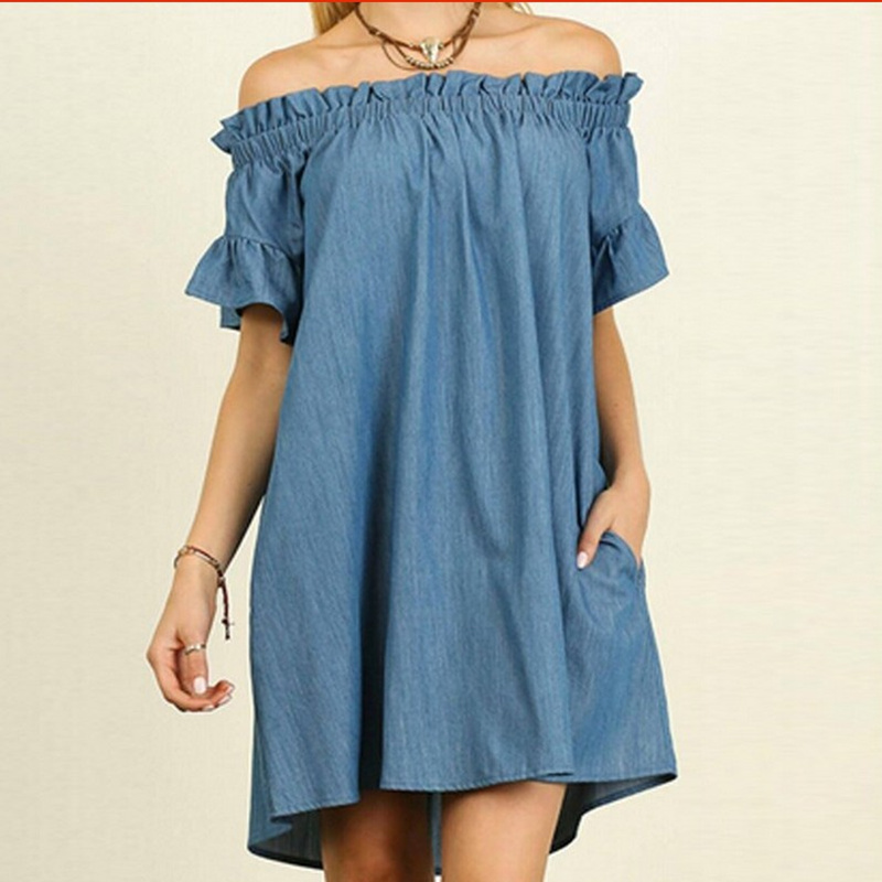 women Off Shoulder Short Sleeve Pockets Loose Casual Shirt Dress Women Mini Denim Sundress Plus Size Summer Denim Dress 5xl, Light blue 
women Off Shoulder Short Sleeve Pockets Loose Casual Shirt Dress Women Mini Denim Sundress Plus Size Summer Denim Dress 5xl, Light blue
