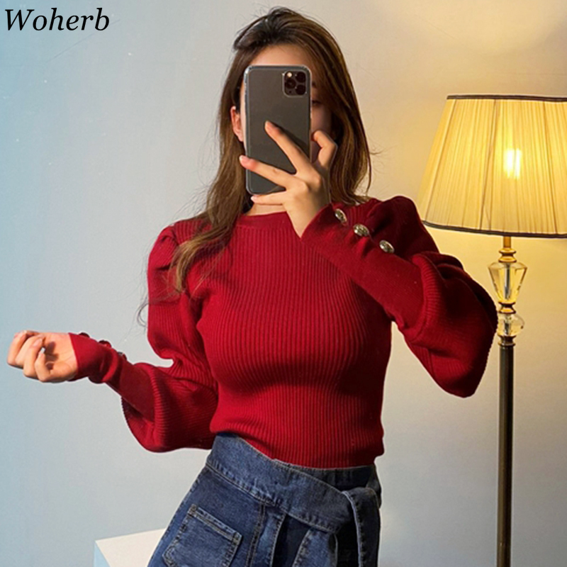 Woherb New 2020 Spring Autumn Women Sweater Slim Long Lantern Sleeve Pullover Button Patch Solid Female Fashion Knit Jumper Tops, Blue
Woherb New 2020 Spring Autumn Women Sweater Slim Long Lantern Sleeve Pullover Button Patch Solid Female Fashion Knit Jumper Tops, Blue