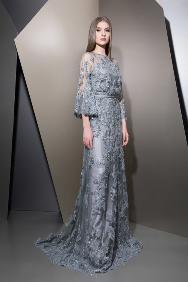 2019 Ziad Nakad Sequined Prom Dresses Bateau Neck Formal Evening Gowns Long Sleeves Appliqued Floor Length Party Dress For Women