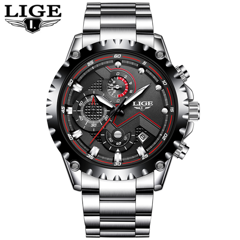 LIGE Brand Men's Fashion Watches Men Sport Waterproof Quartz Watch Man Full Steel Military Clock Wrist watches Relogio Masculino CJ191213
