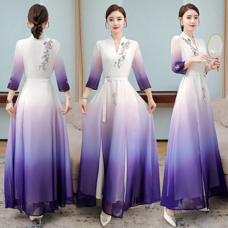 Summer Modern Cheongsam dress Women Ao Dai robe Chinese Long Qipao ethnic clothing Vintage Elegant oriental gown