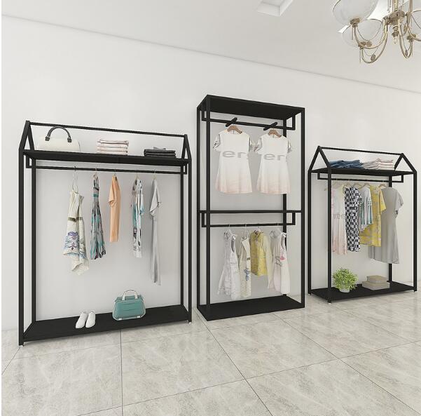 Iron retro clothing store display racks gold men's and women's clothes rack hanging clothes rack display rack European floor type clothes ra
