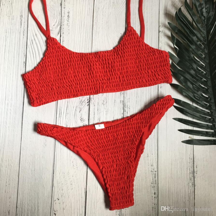 2020 Biquini Bandeau Sexy Pleated Bikinis Women Swimsuit Swimwear Female Brazilian Push Up Bikini 2019 Set Beach Wear Bathing Suit