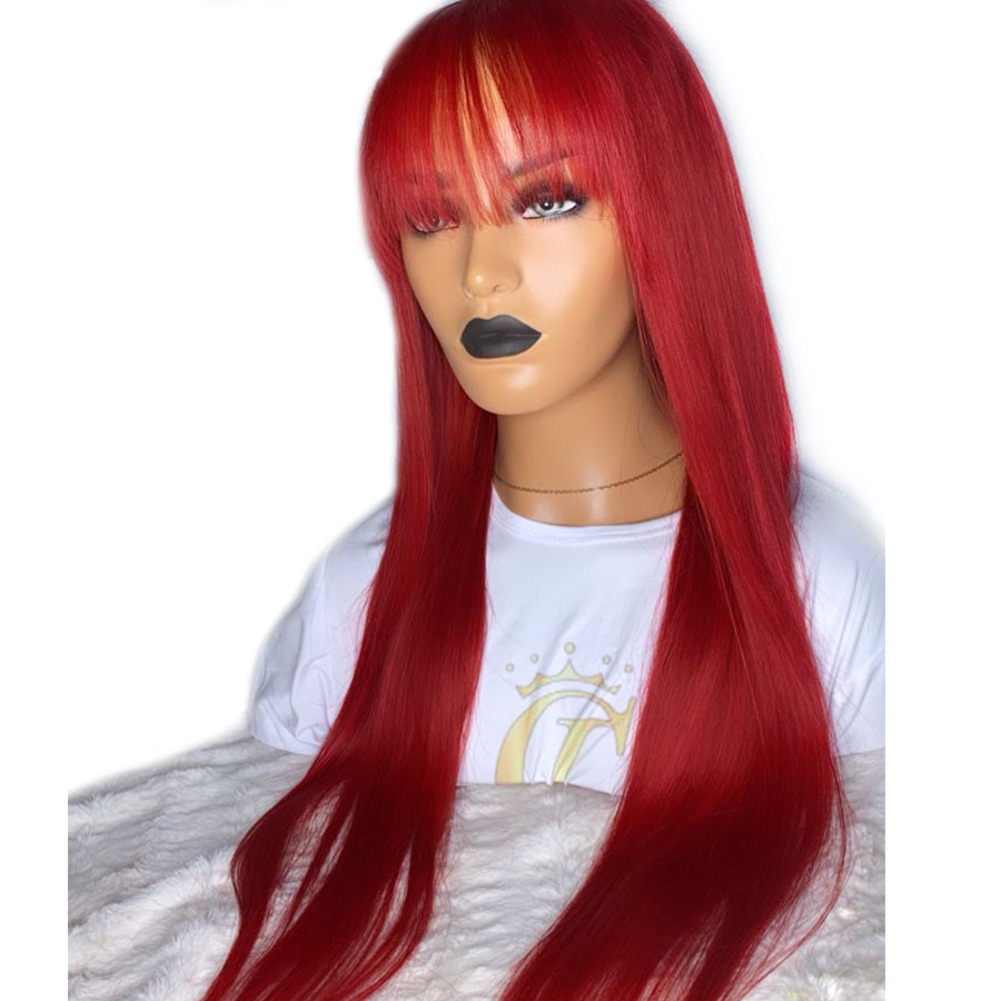 Free shipping Fringe With Bangs For Black Women Red silation Human Hair Wigs Colored Bang 99j Bury synthetic Lace Front Wig