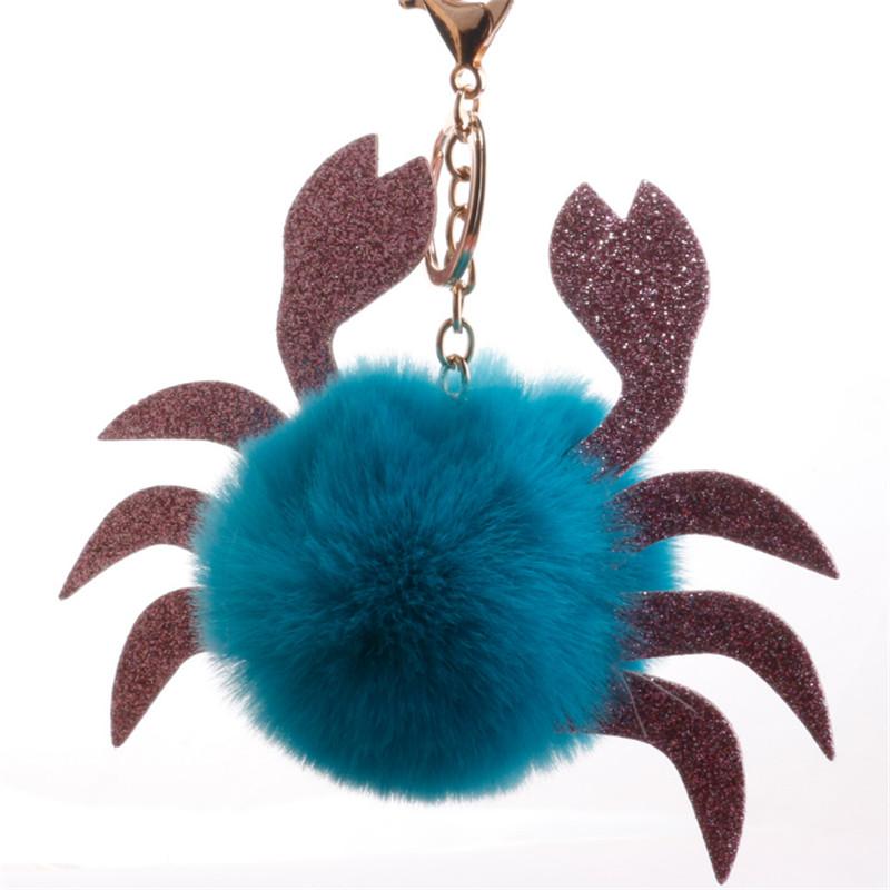 5pcs/Lot Keychain Pendant Decorative Cartoon Crab Plush Ball Cute Hanging Ornament Key Ring Holder Hanging Pendant For Bag